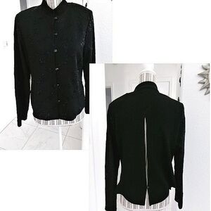 Vintage Black Beaded Mandarin Collar Open Back Evening Jacket  M / S /  6 / 8